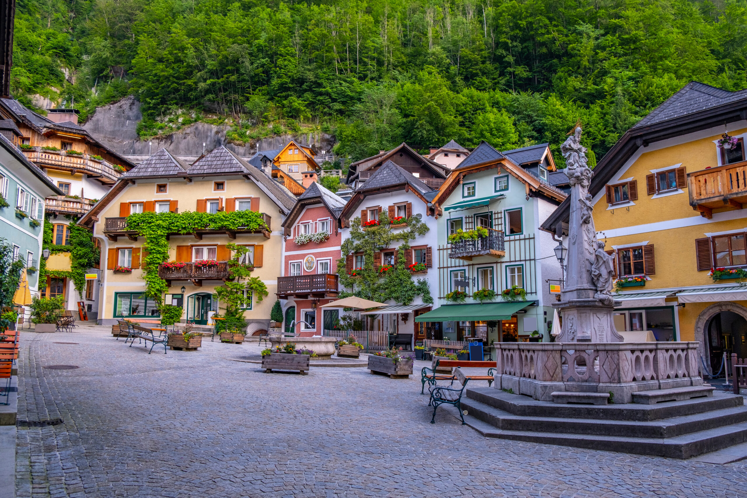 Colourful historical village square